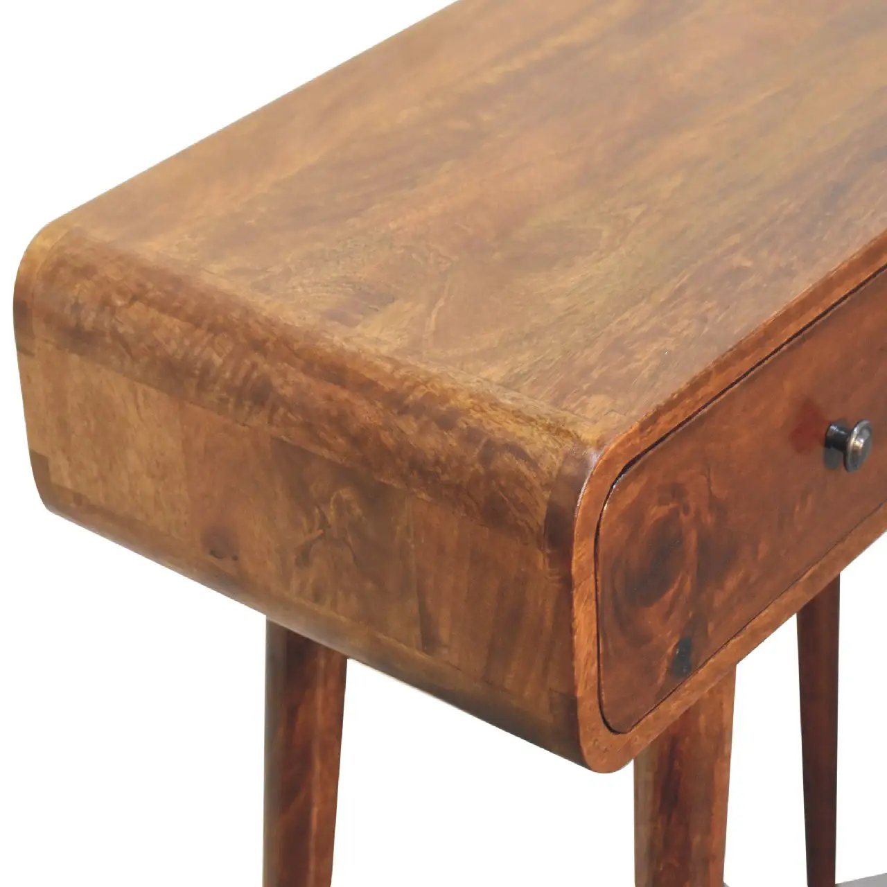 Solid Wood Chestnut Curved Hallway Table, 2-Drawers, Nordic Legs by HouseOfZazla