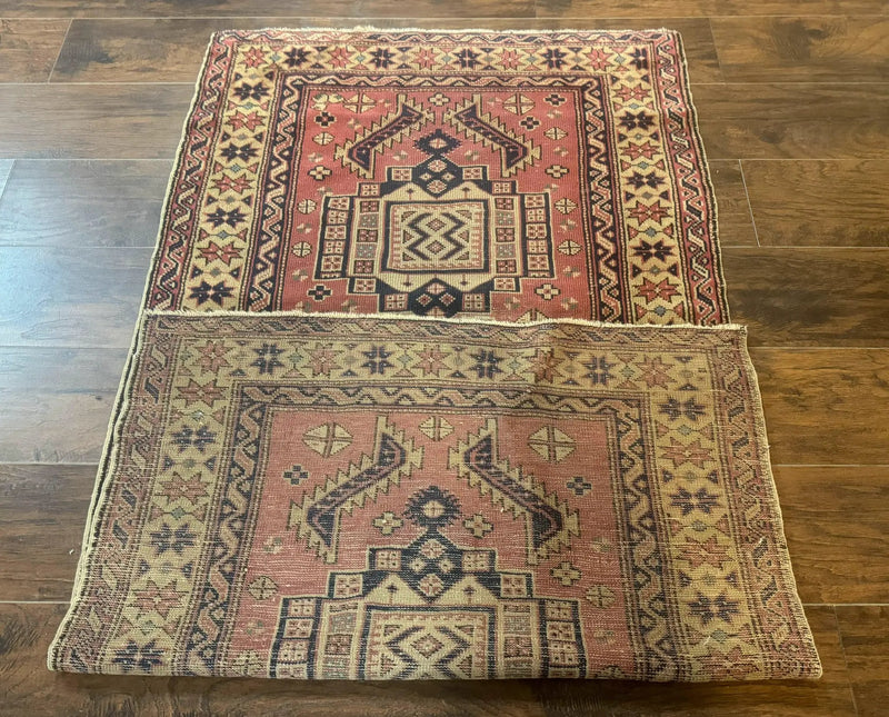 Antique Turkish Sparta Rug 3x6, Geometric Caucasian Kazak Pattern, Handmade by Jewel Rugs