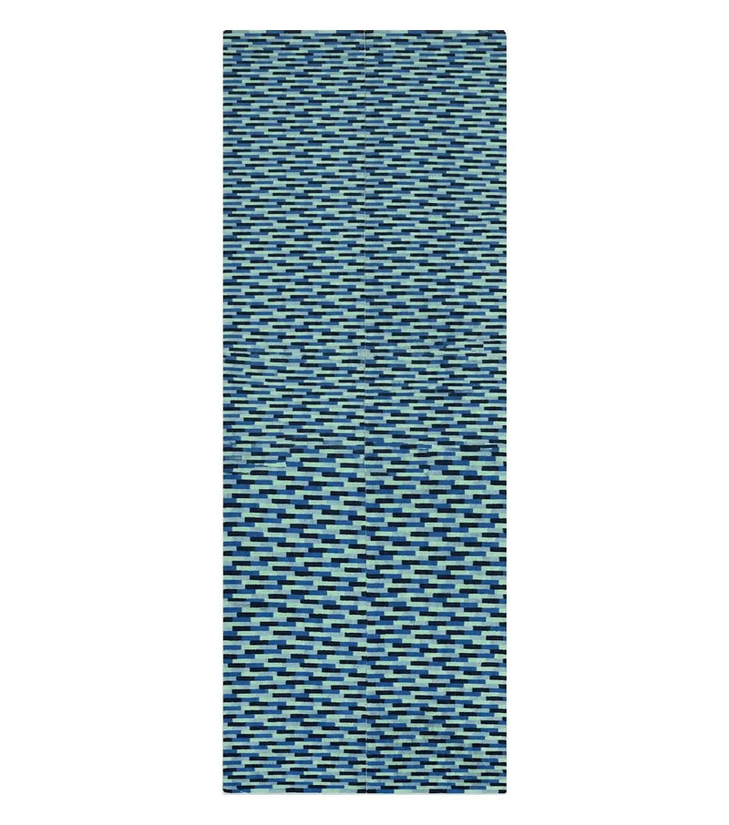 Wide Runner Rug 4.7 x 12, Blue Multicolor Contemporary Wool Power Loomed Rug, Mosiac Design by Jewel Rugs