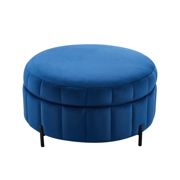 Upholstered Round Ottoman With Reversible Lid, Channel Tufted Pumpkin Shape, photo 2 of 13