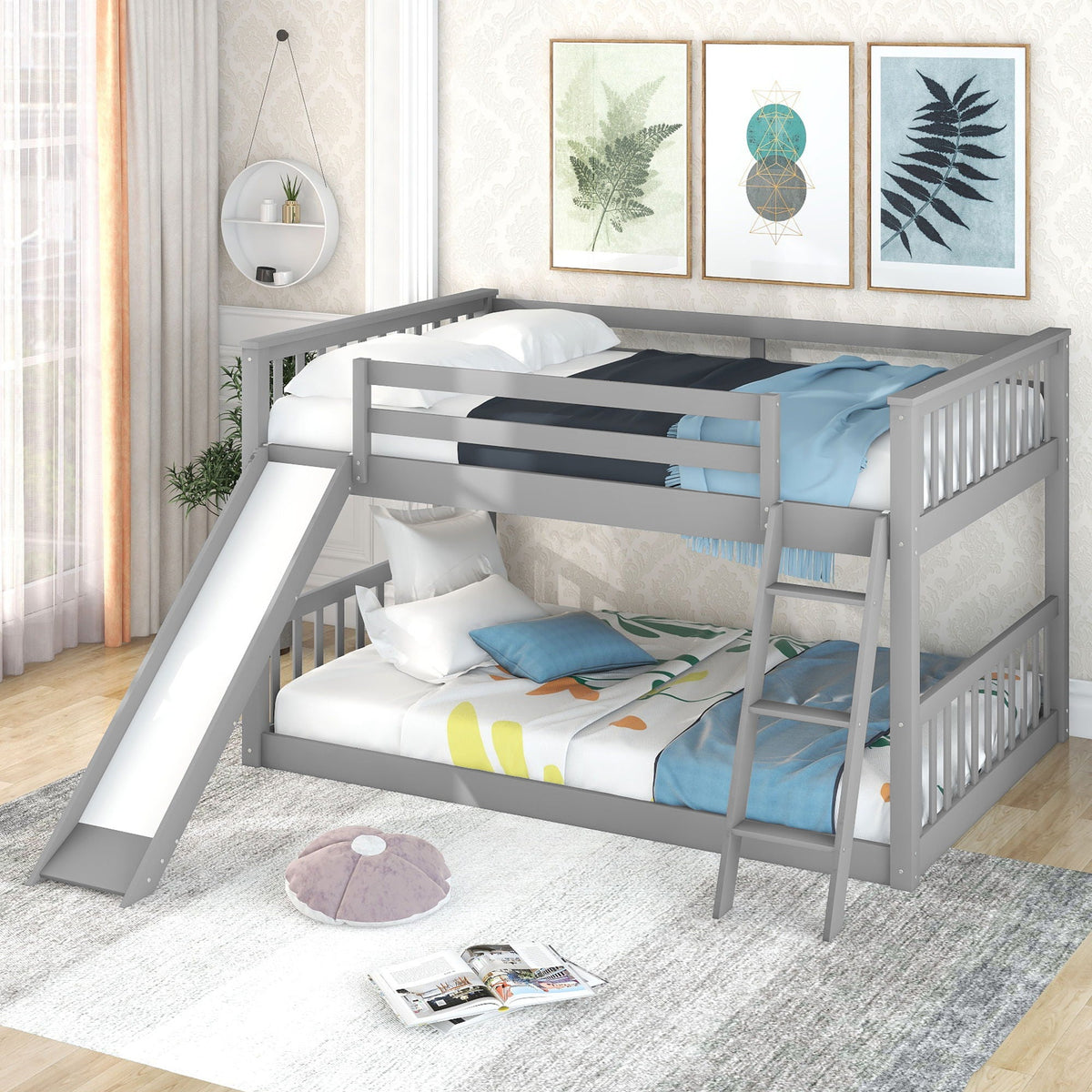 Bunk Bed with Convertible Slide and Ladder - White or Dark Gray, photo 39 of 40