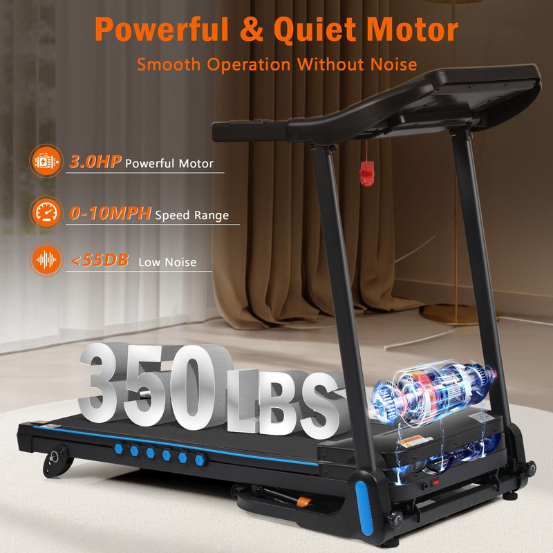 Incline Treadmill For Running & Walking, Hydraulic System Auto Folding With Type C & USB Charge For Android, 10Mph, Bluetooth Speaker - Black by HouseOfZazla