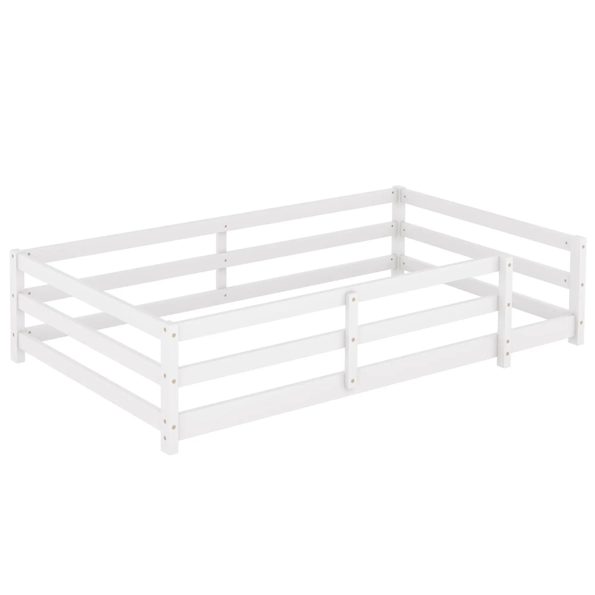 Twin Size Montessori Floor Bed With Fence - White by Unique Piece Furniture