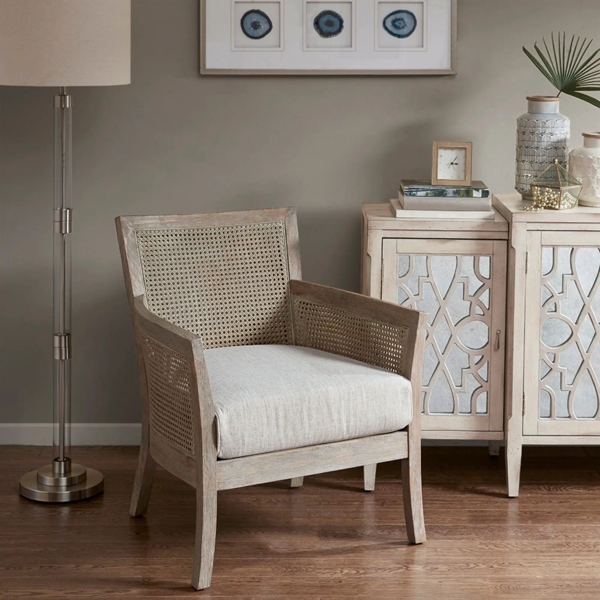 Cane Armchair With High Density Foam - Cream / Reclaimed Natural by HouseOfZazla