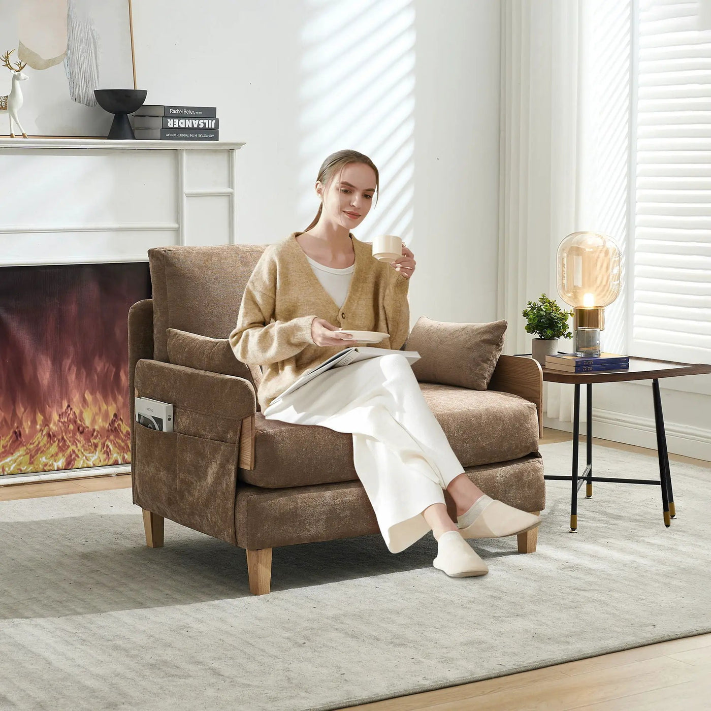 Mid Century Modern Foldable Sofa Bed, 3 In 1 Convertible Sleeper With 3 Pillows by Unique Piece Furniture