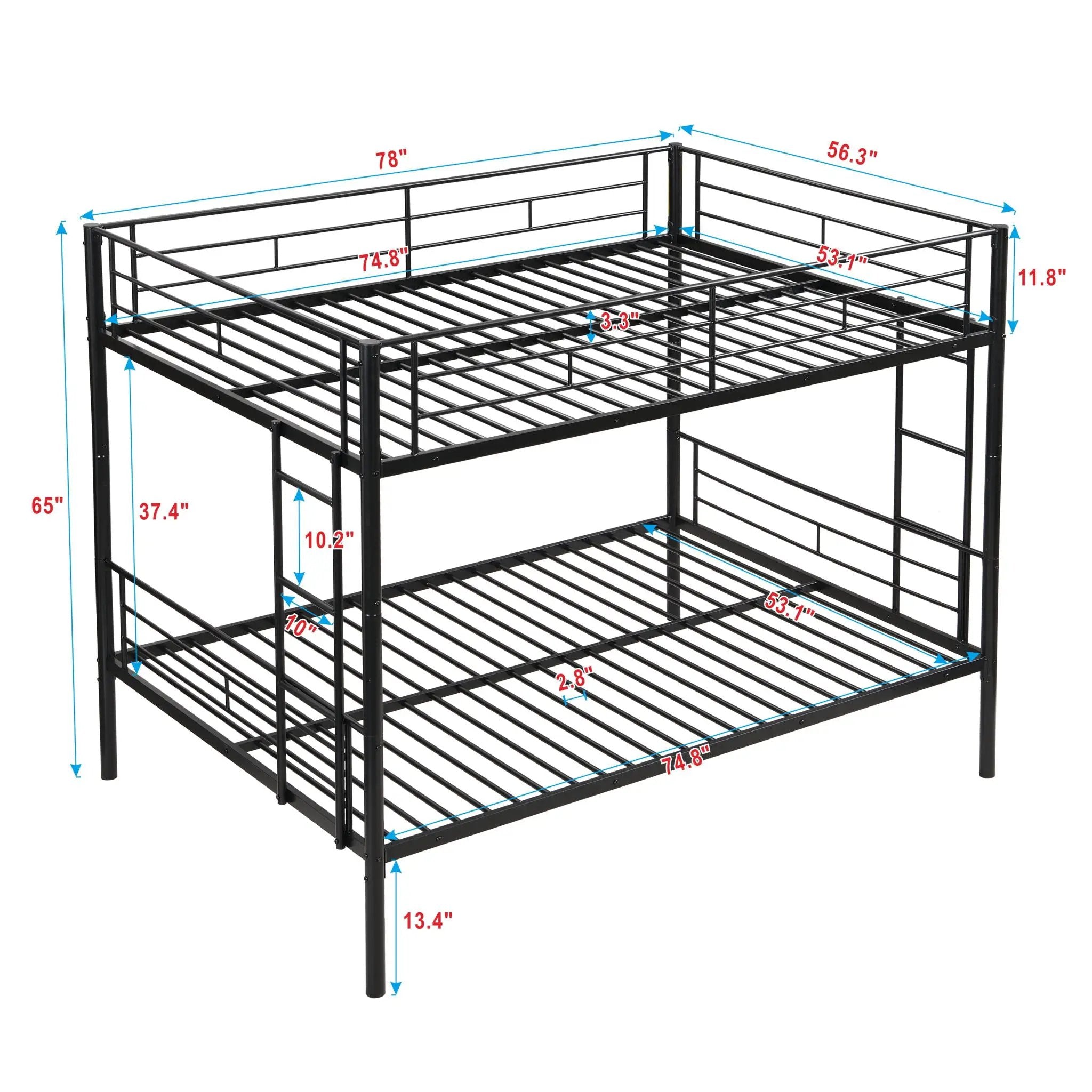Full Over Full Modern Metal Bunk Bed With Trundle - Black by HouseOfZazla