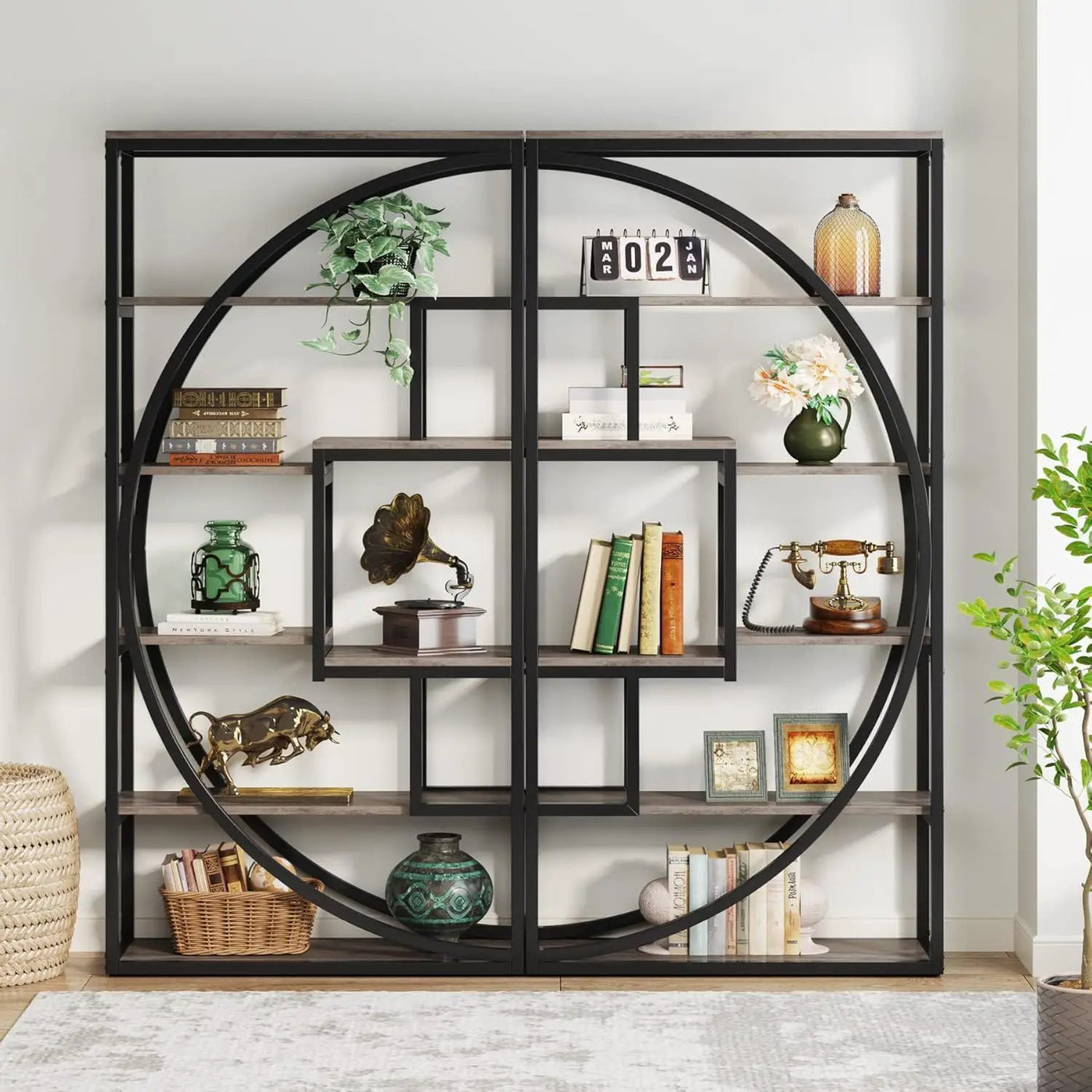 5 Tier Etagere Bookshelf With 8 Open Shelves Organizer For Living Room by HouseOfZazla