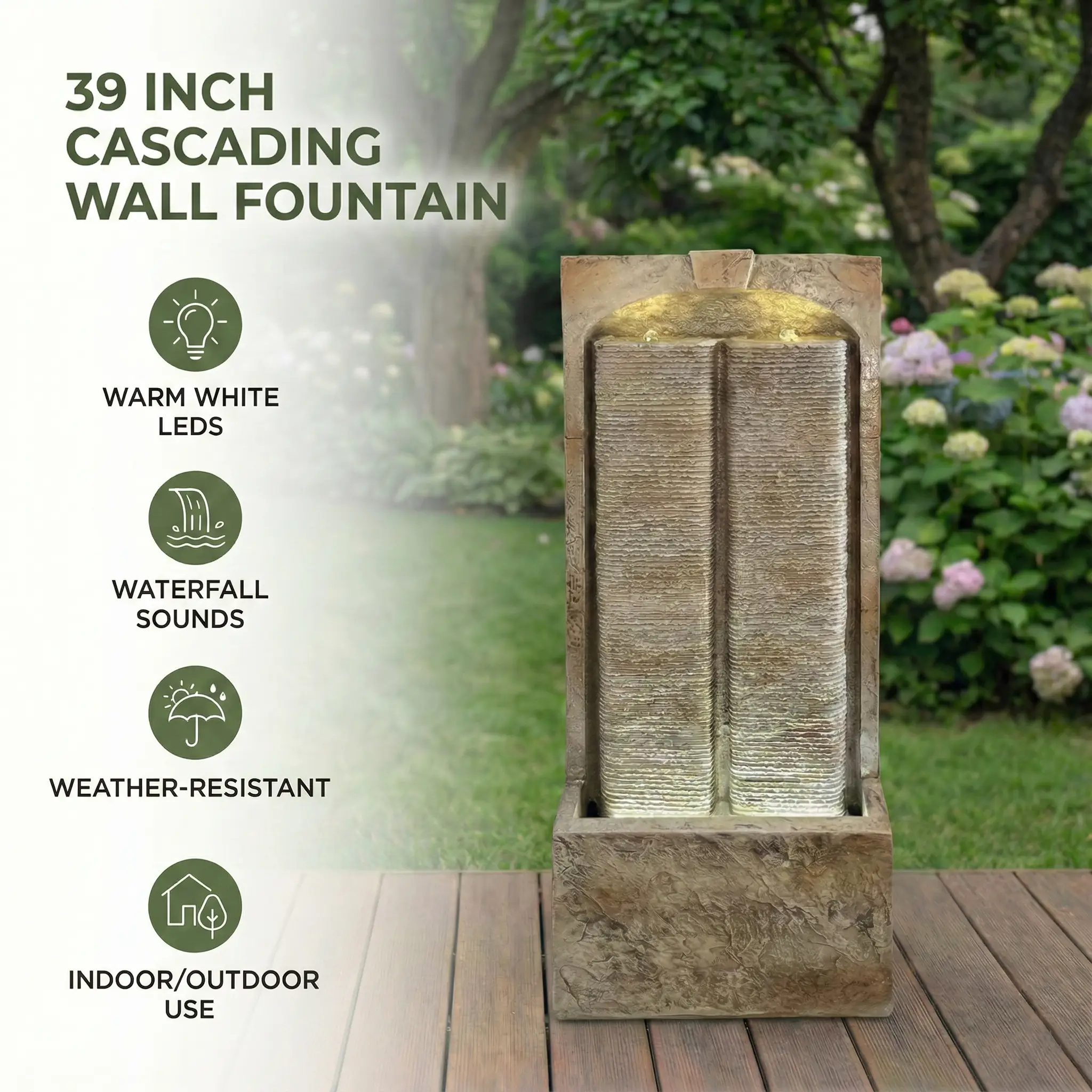 39 Inch Outdoor Water Fountain with Pump by HouseOfZazla