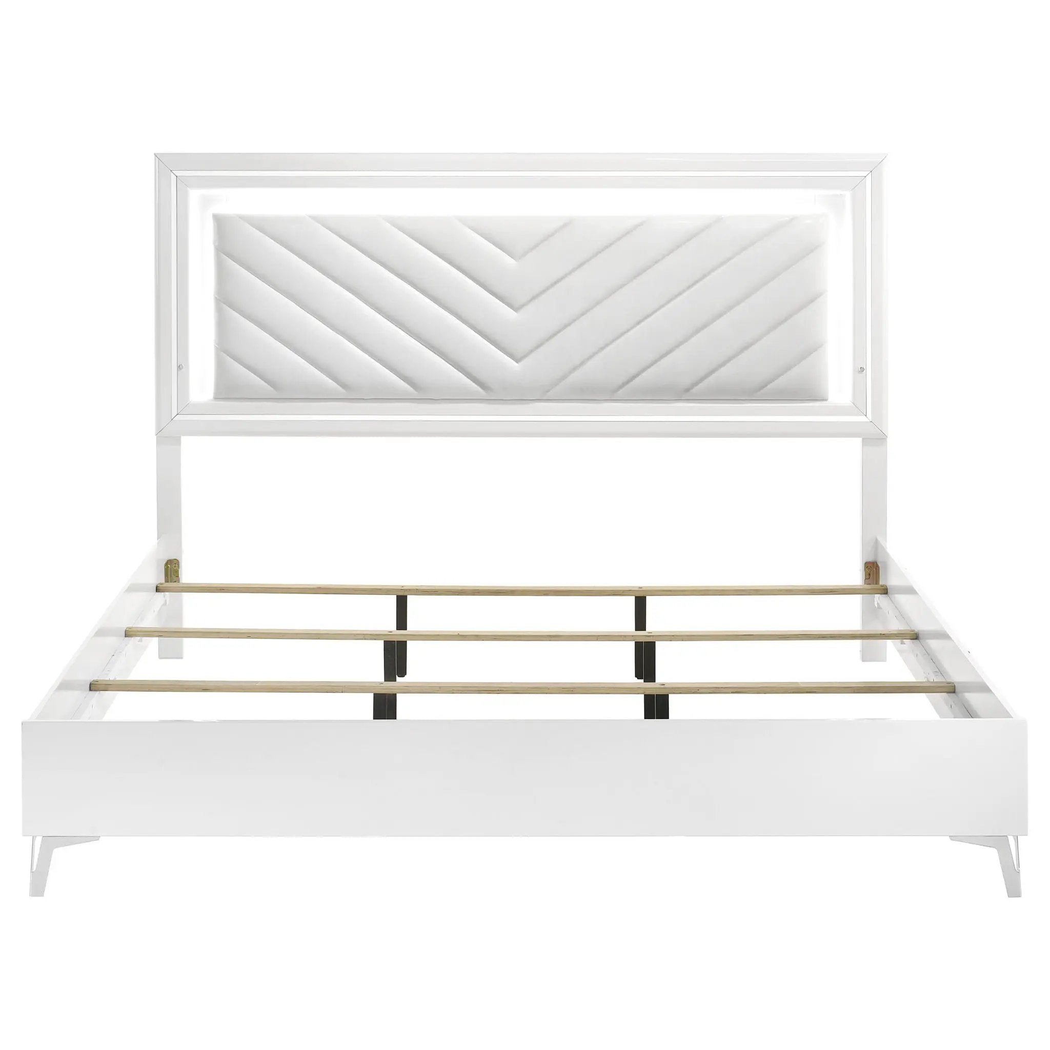 Cassia Eastern King LED Panel Bed White High Gloss by Unique Piece Furniture