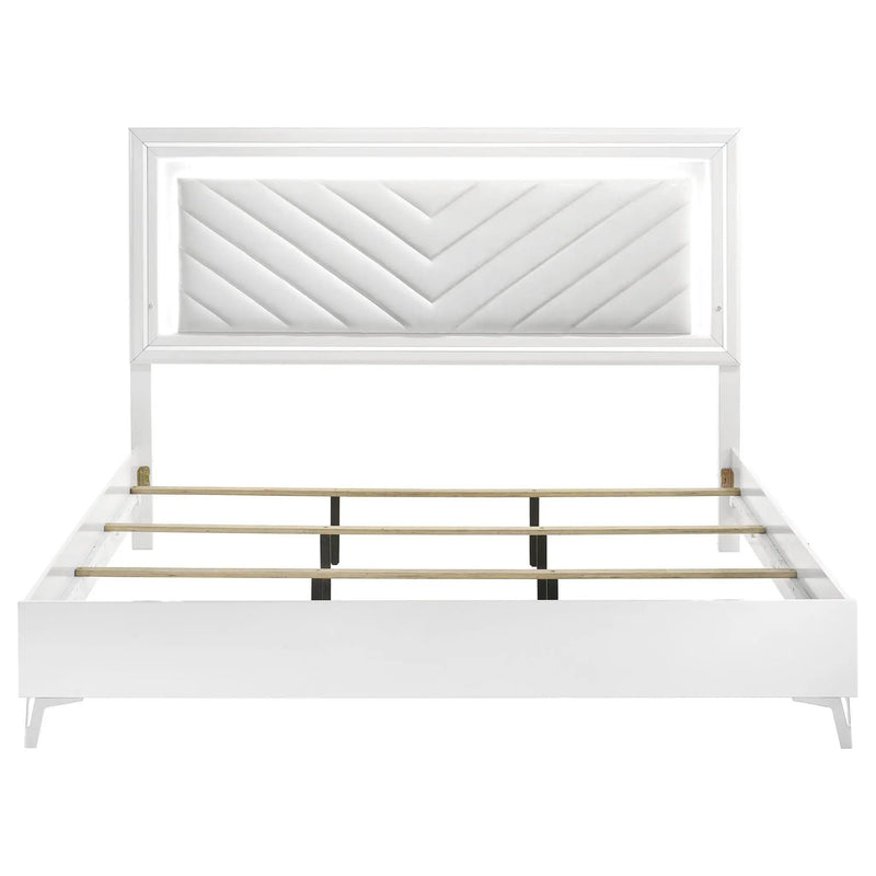 Cassia Eastern King LED Panel Bed White High Gloss by Unique Piece Furniture