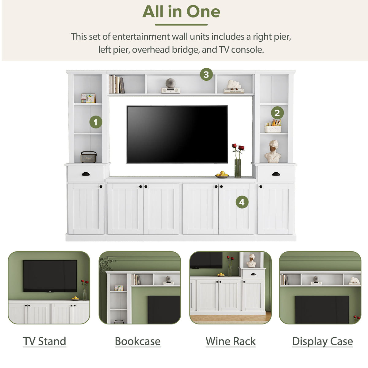 Minimalist Entertainment Wall Unit Set with Adjustable Bridge for TVs Up to 75" - White or Black, photo 26 of 33