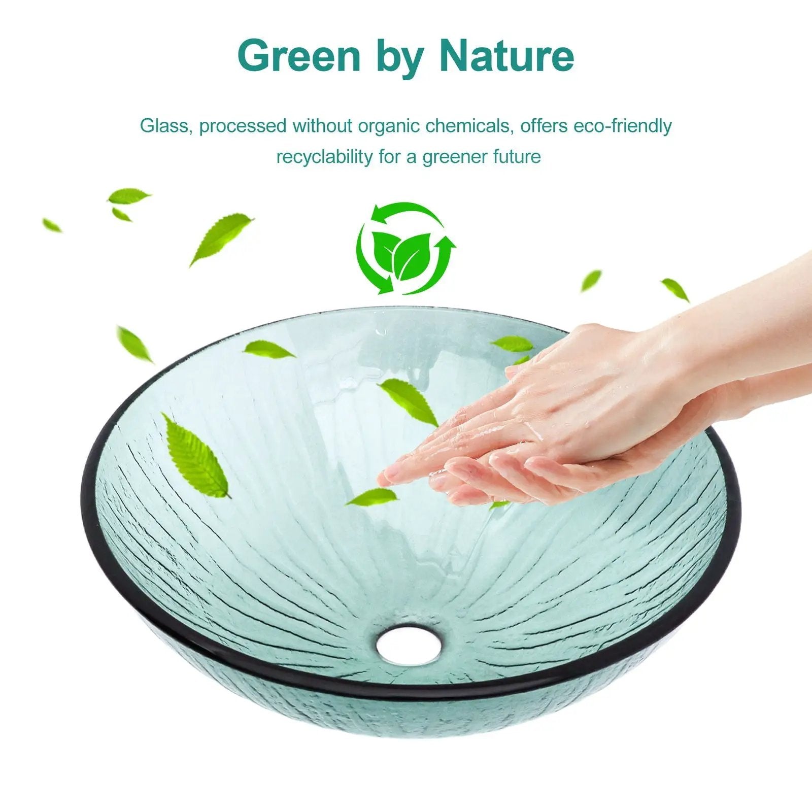 Vessel Sink With Trim, Round Bowl, Pop Up Drain (No Faucet) - Green by HouseOfZazla
