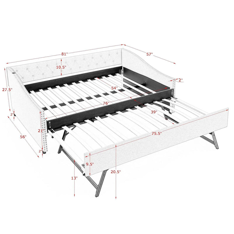 Upholstered Daybed With USB Charging & Pull Out Bed by Unique Piece Furniture