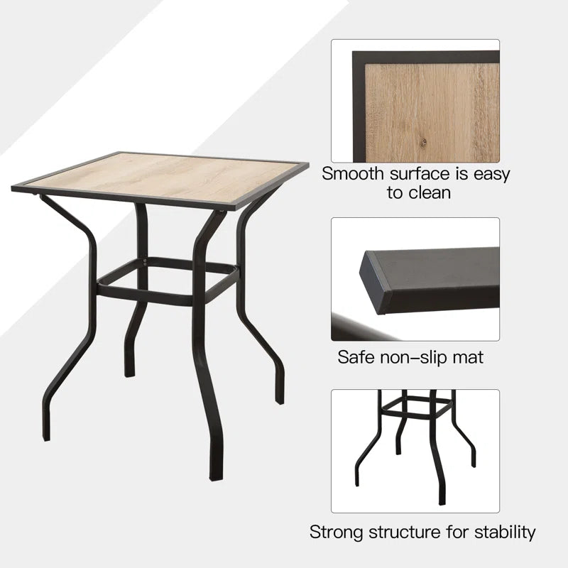 Outdoor Patio Bar Table Square Metal Table with Wood-Look Tabletop by HouseOfZazla