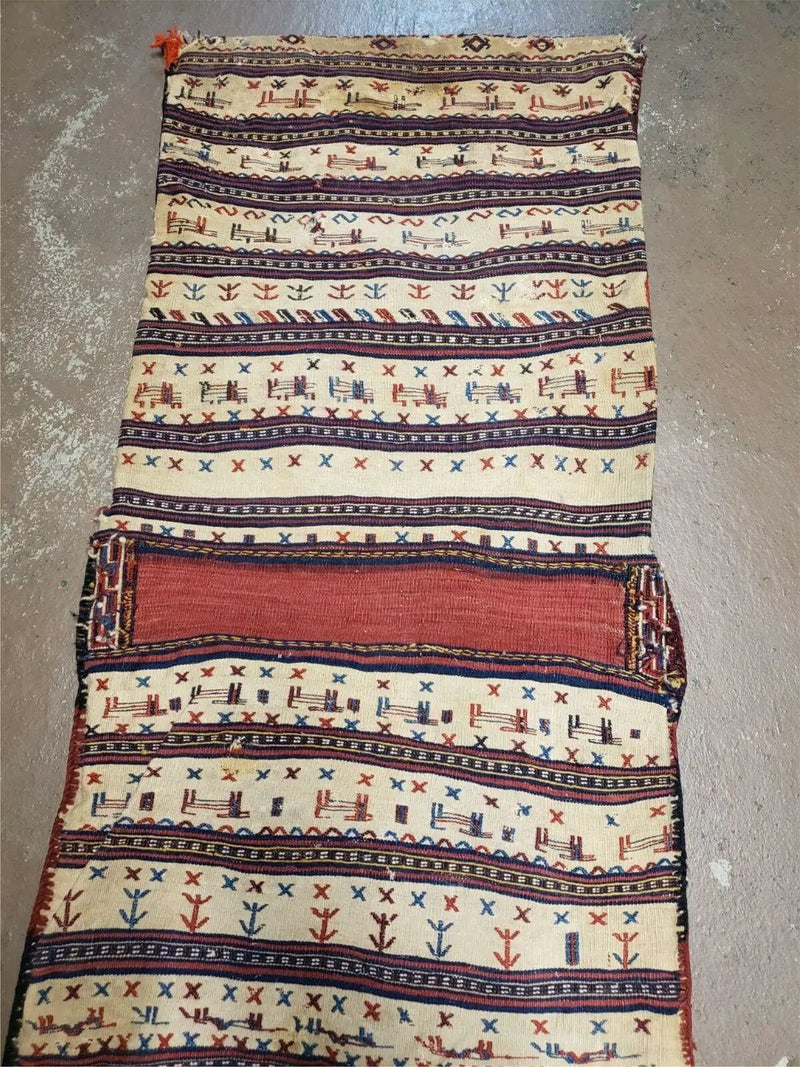 26" X 56" Antique Handmade Authentic Tribal Wool Rug Double Bag Tobreh by Jewel Rugs