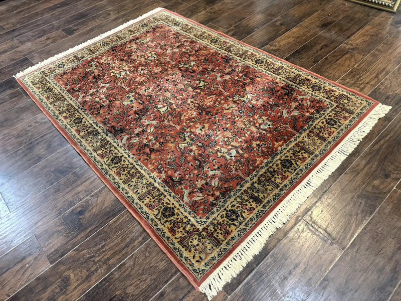 Persian Hunting Design Rug 4.7 x 6.5, Hunting Scene, Red-Orange, Wool, Belgian Power Loomed Carpet by Jewel Rugs