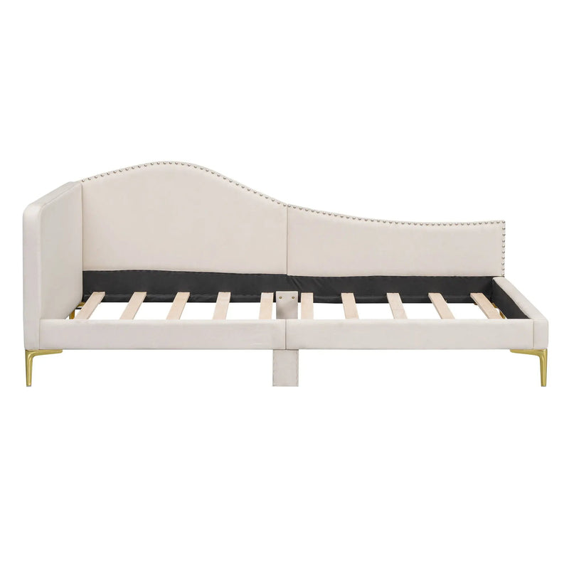 Upholstered Daybed With Headboard And Armrest, Support Legs by Unique Piece Furniture