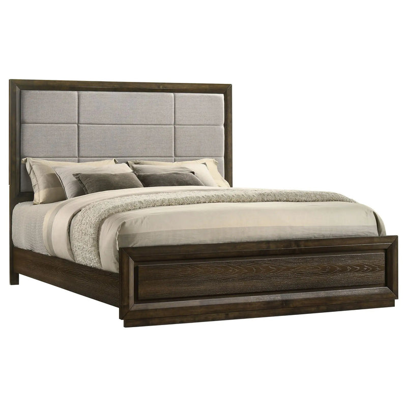 Atlas 63-inch Eastern King Upholstered Panel Bed Grey and Dark Oak by Unique Piece Furniture