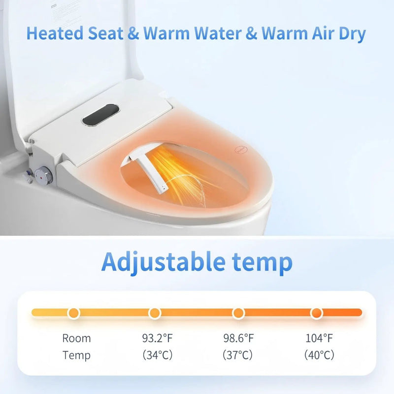 Smart Bidet Toilet Seat & Side Knob Adjustable Heated Seat With Water Temperature And Pressure Adjustment Portable Bidet - White by HouseOfZazla