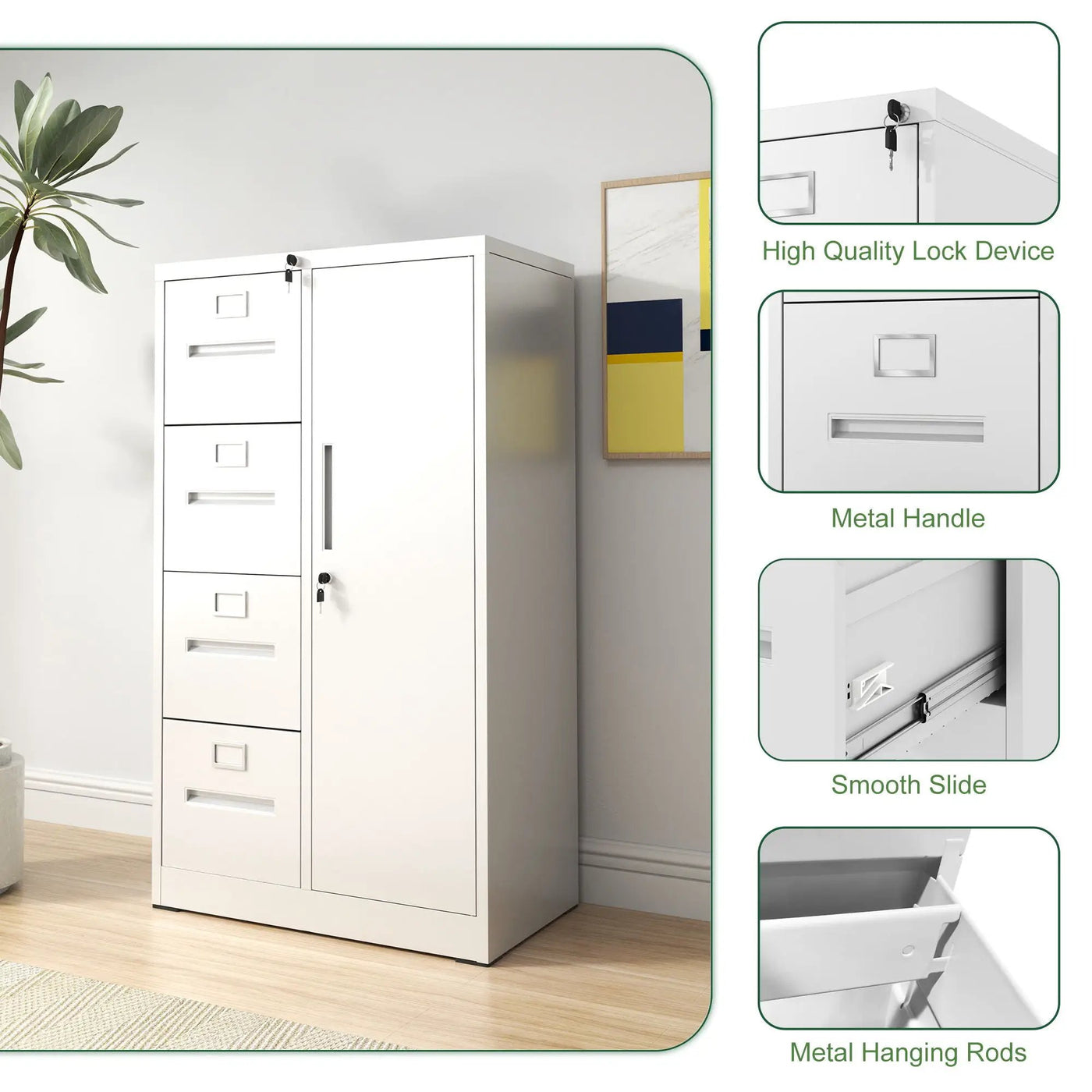 Metal Storage Vertical Filing Cabinet With Lock, 4 Drawers, 1 Door, Steel Construction, School / Office Use by HouseOfZazla