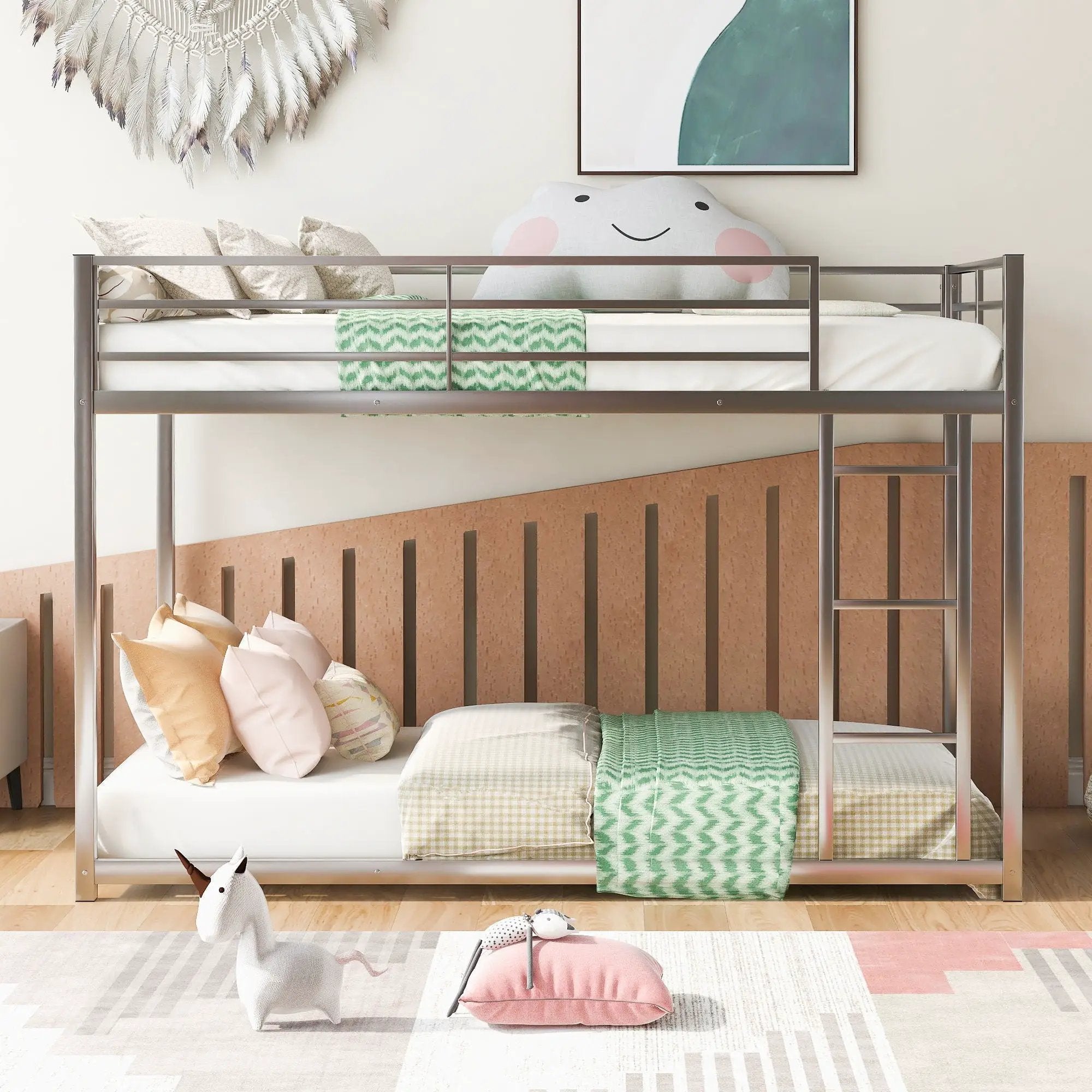 Metal Bunk Bed, Low Bunk Bed With Ladder by HouseOfZazla