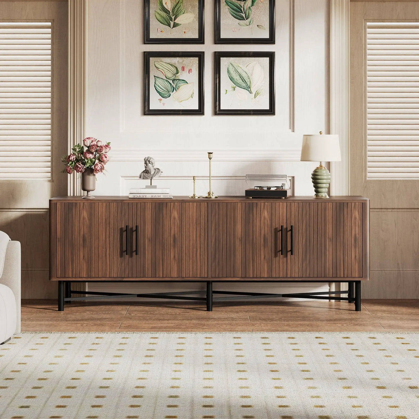 4 Door TV Cabinet with Adjustable Shelves and Storage Spaces by HouseOfZazla