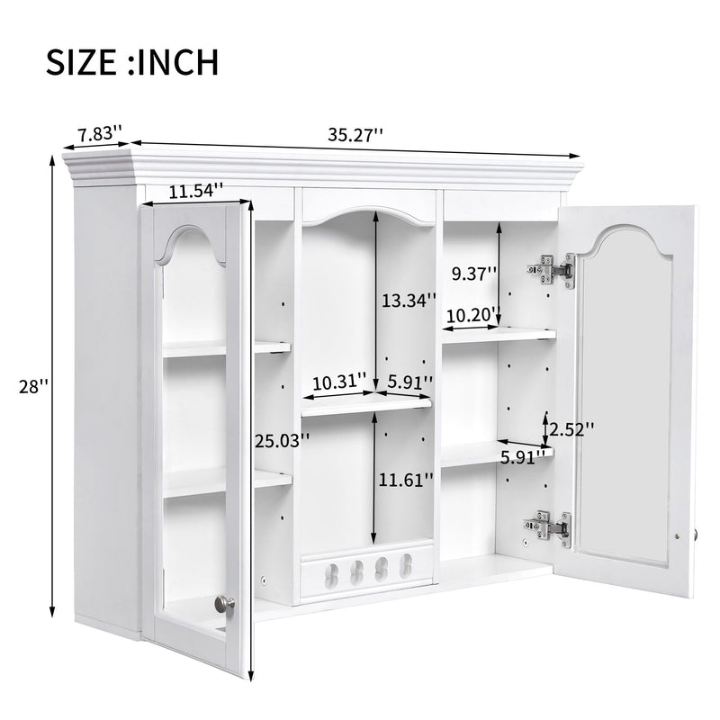 Wall-Mounted Medicine Cabinet with 2 Glass Doors and Adjustable Shelves - White, photo 4 of 4