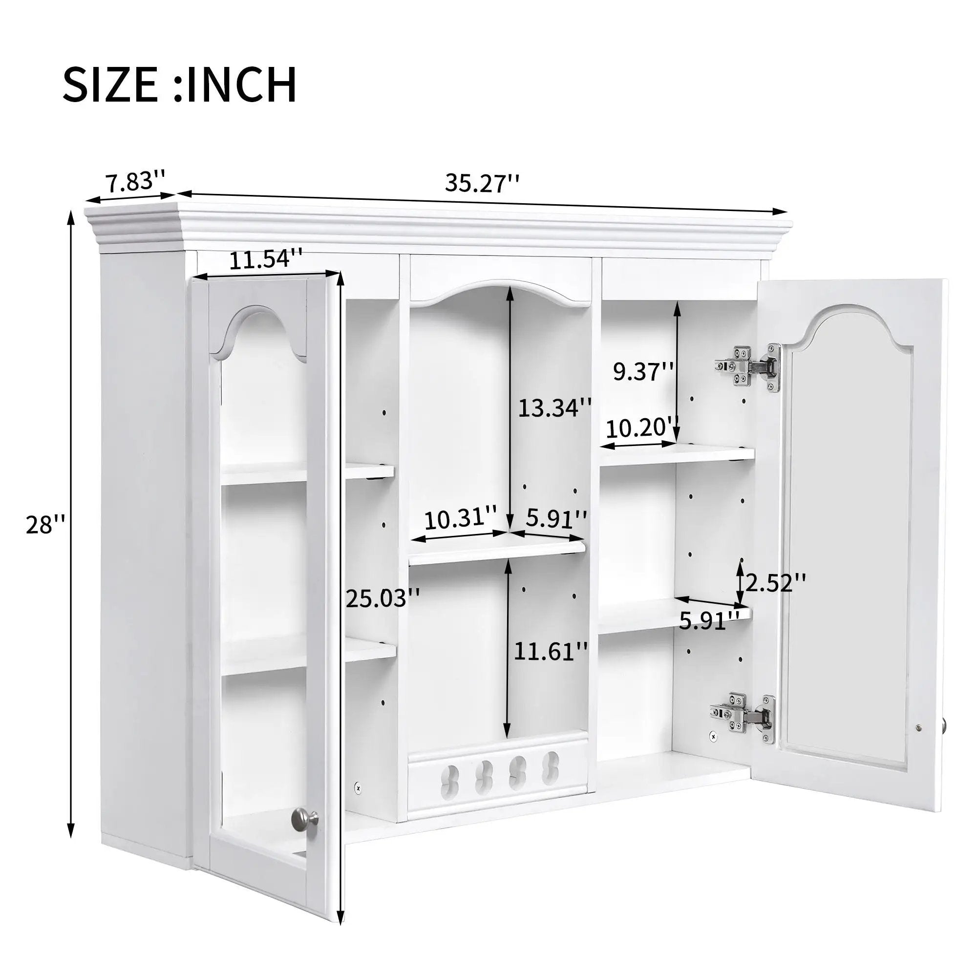 Wall-Mounted Medicine Cabinet With 2 Glass Doors, Adjustable Shelves - White by HouseOfZazla