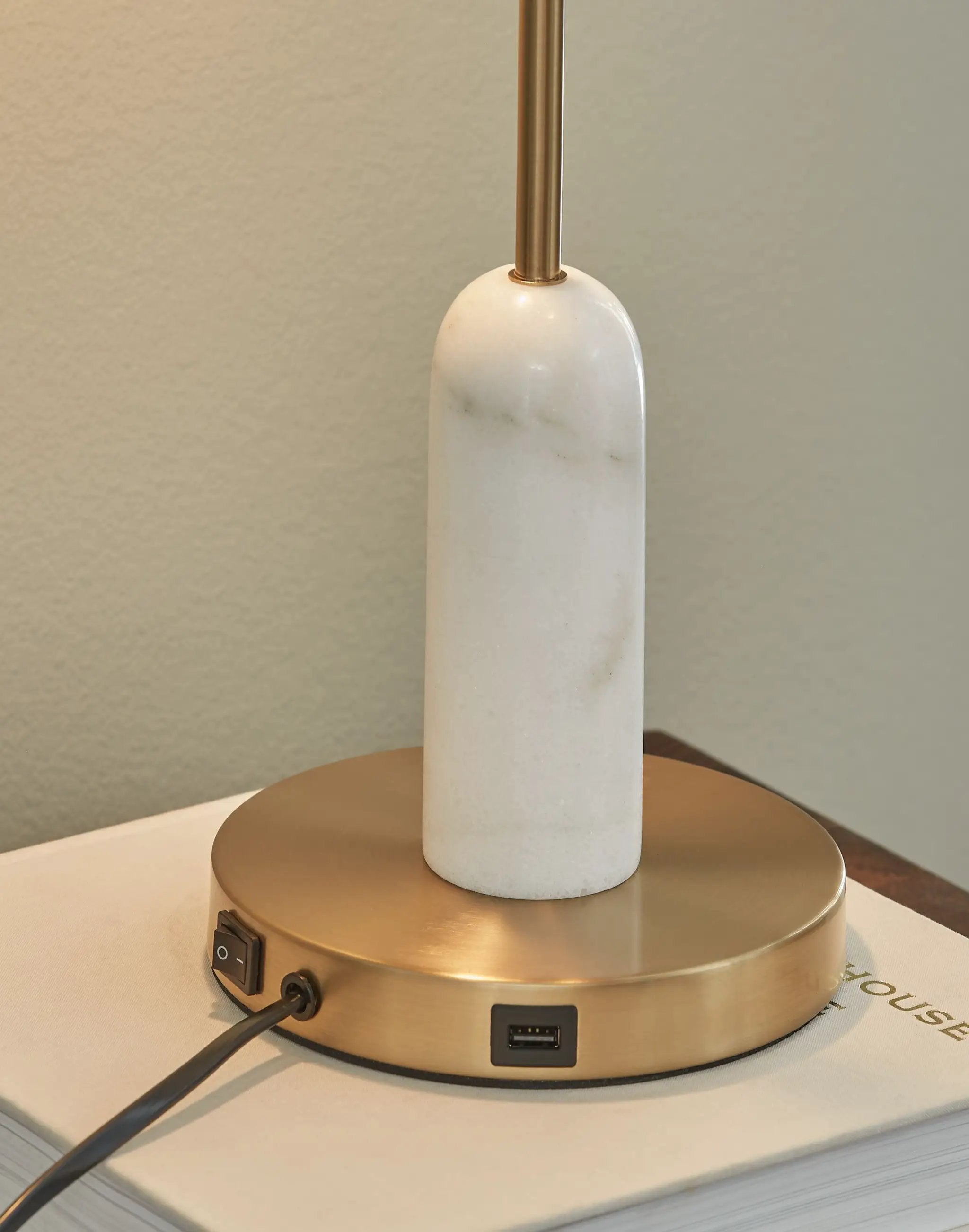 Rowleigh - Marble Desk Lamp - Gold Finish / White by Unique Piece Furniture