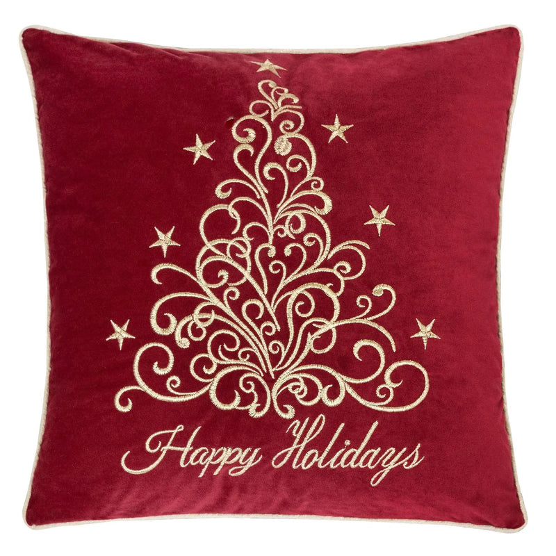 Happy Holidays Embroidered Velvet Throw Pillow by HouseOfZazla