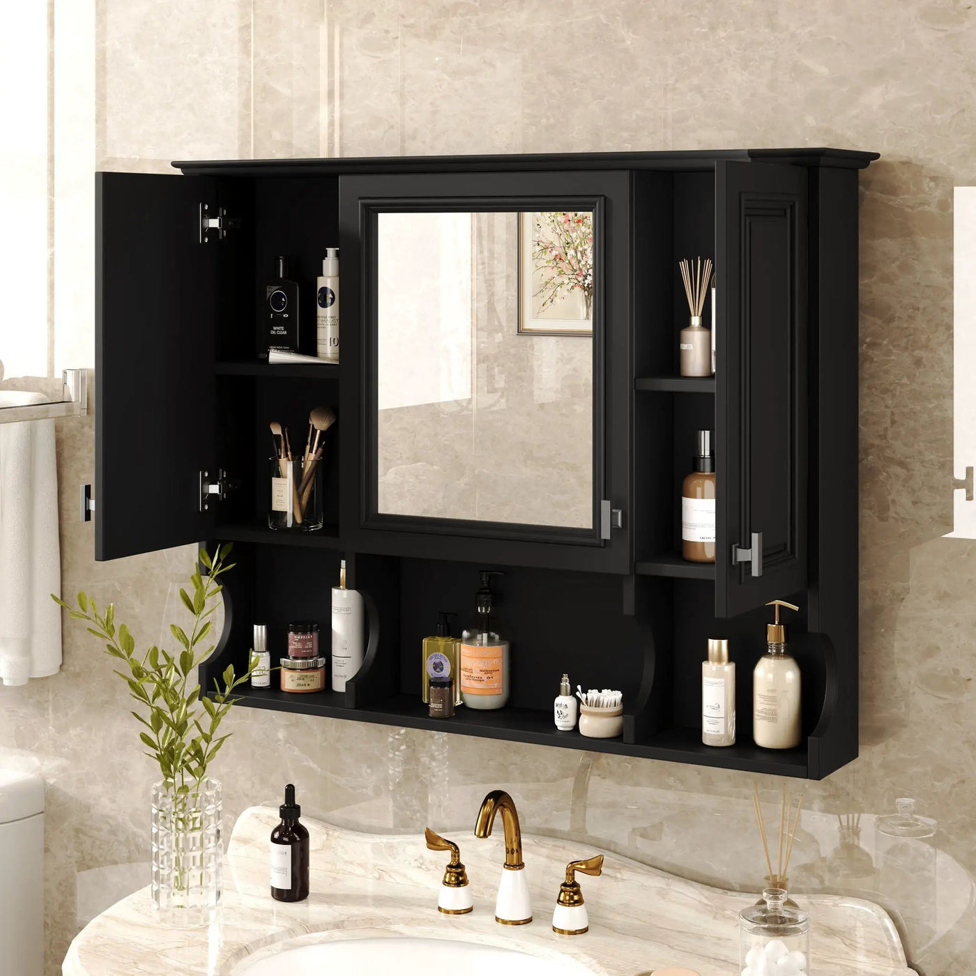 Wall Mounted Bathroom Medicine Wall Cabinet With Mirror & Open Shelves by HouseOfZazla