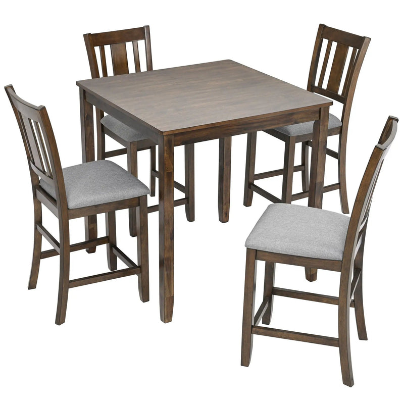 5 Pieces Dining Table Set, Counter Height Kitchen Table Set With Square Table And 4 Upholstered Chairs by Unique Piece Furniture
