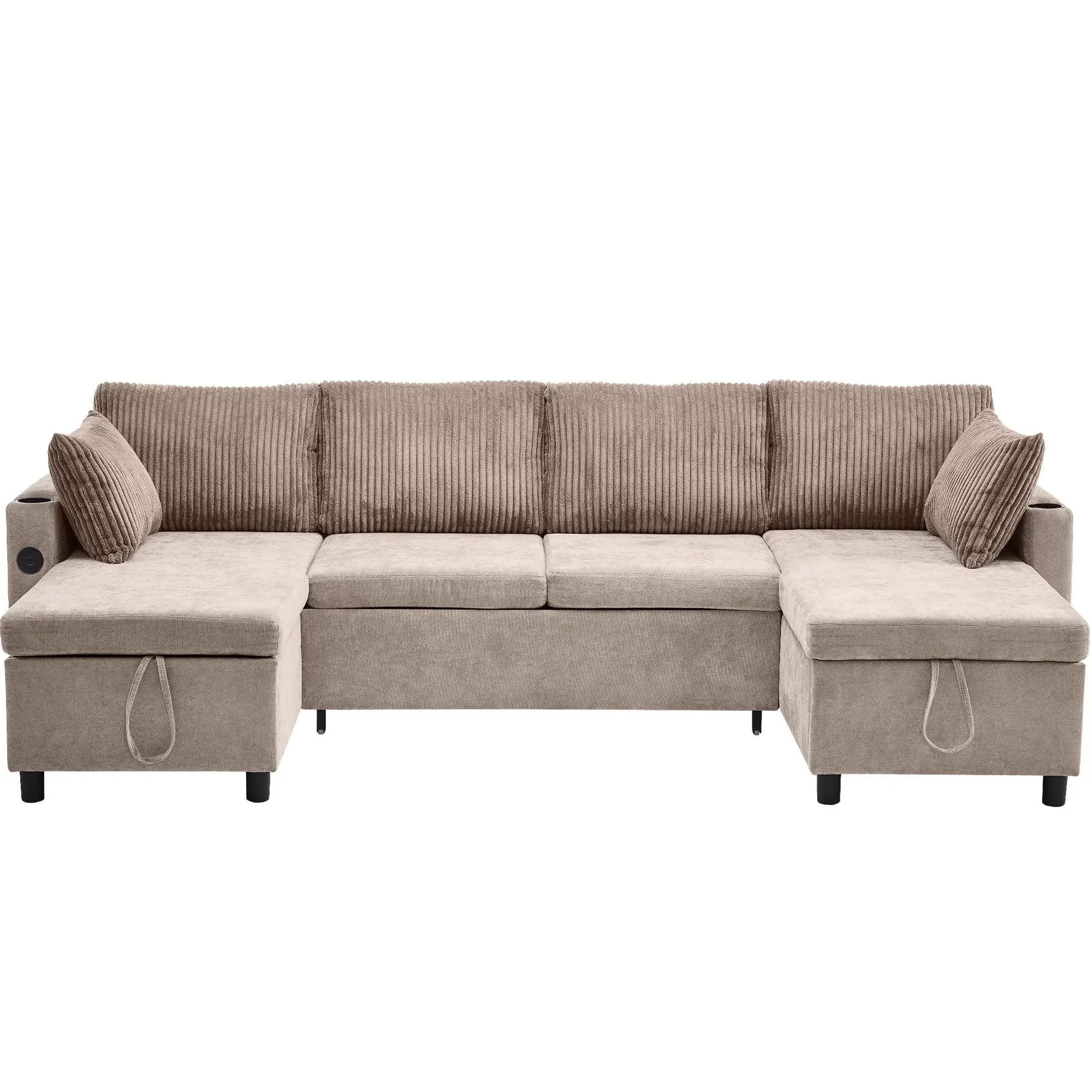 Sectional Sofa Bed With Pull Out Sleeper, USB Ports, Cup Holders by HouseOfZazla