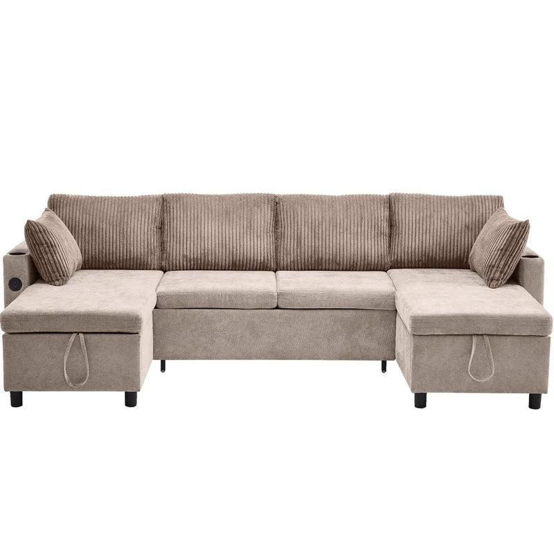 Sectional Sofa Bed With Pull Out Sleeper, USB Ports, Cup Holders by HouseOfZazla