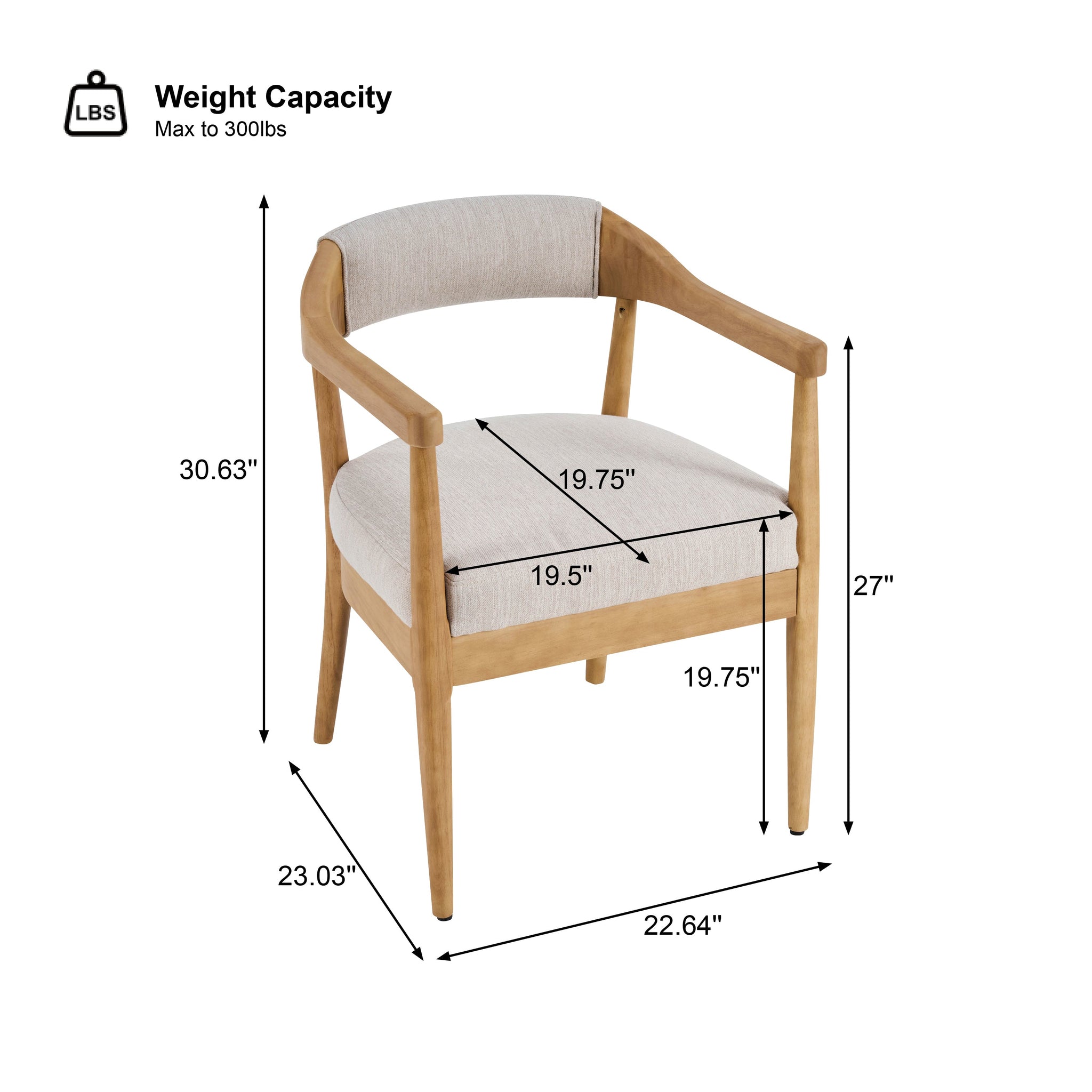 Wood Frame Upholstered Dining Chairs with Armrests (Set of 2) - Beige + Natural by HouseOfZazla