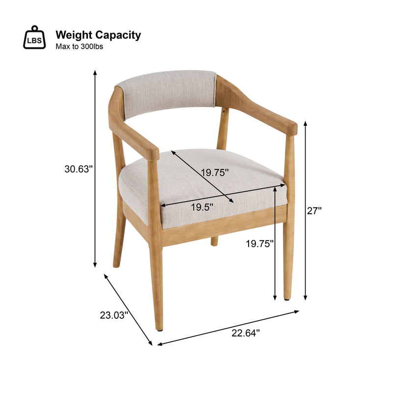 Wood Frame Upholstered Dining Chairs with Armrests (Set of 2) - Beige + Natural by HouseOfZazla