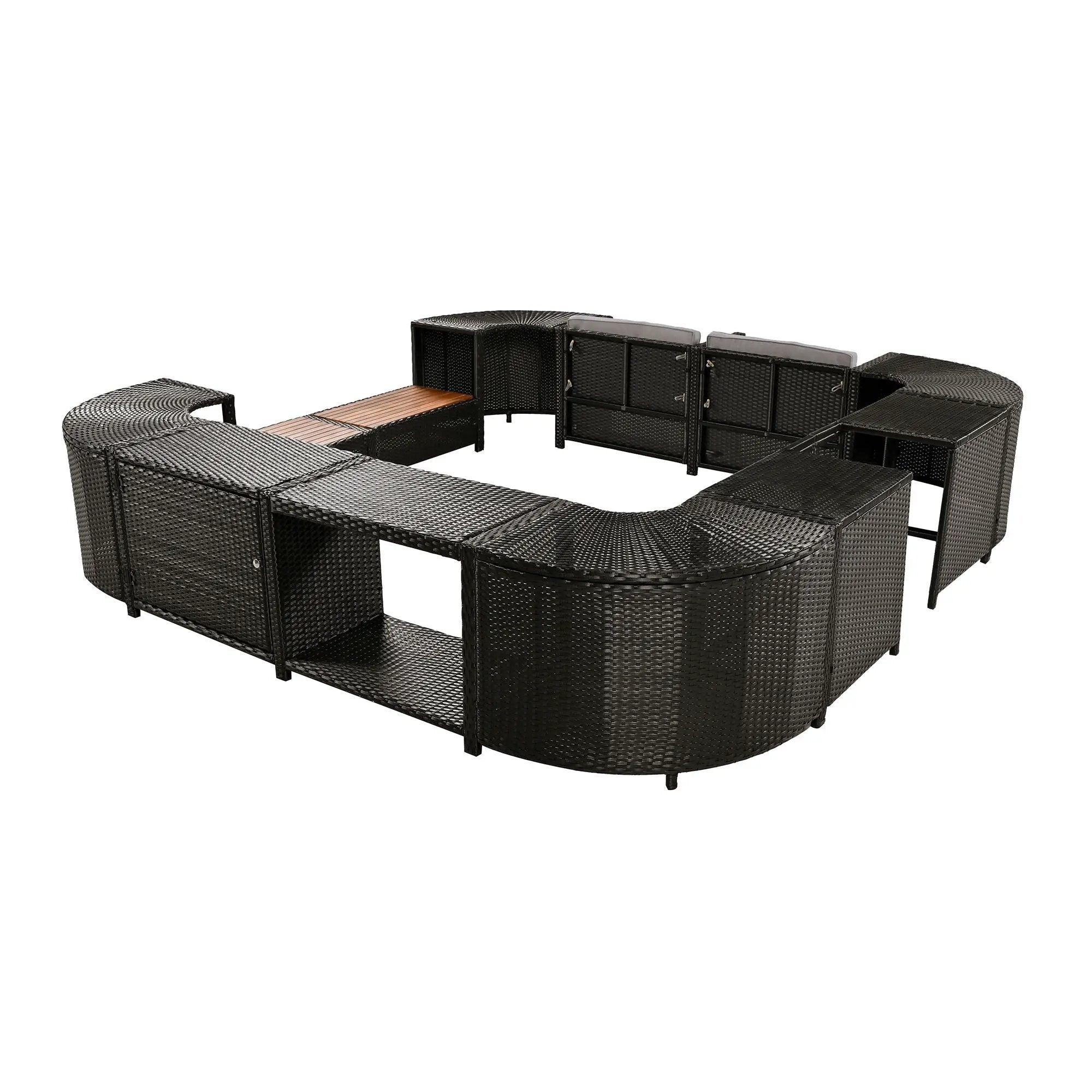 Spa Surround Spa Frame Quadrilateral Outdoor Rattan Sectional Sofa Set With Mini Sofa, Wooden Seats And Storage Spaces by HouseOfZazla