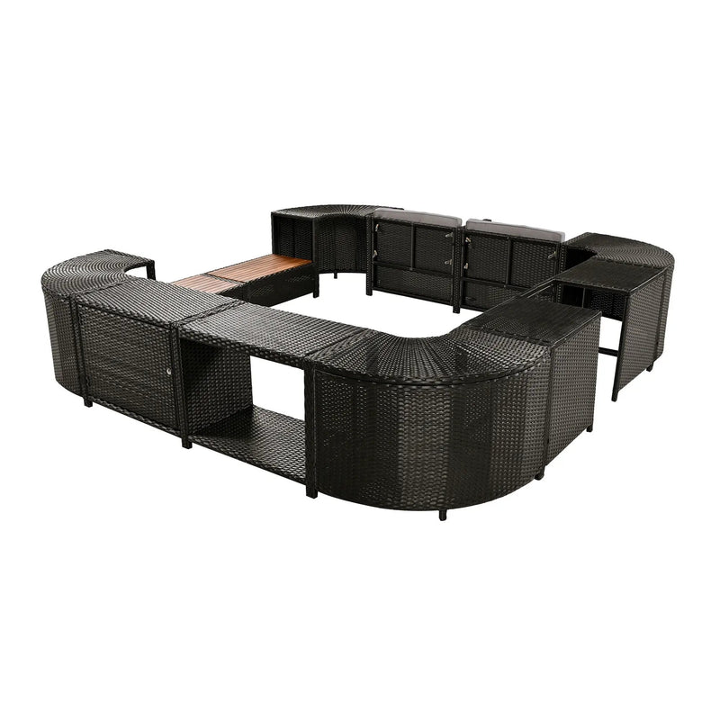 Spa Surround Spa Frame Quadrilateral Outdoor Rattan Sectional Sofa Set With Mini Sofa, Wooden Seats And Storage Spaces by HouseOfZazla