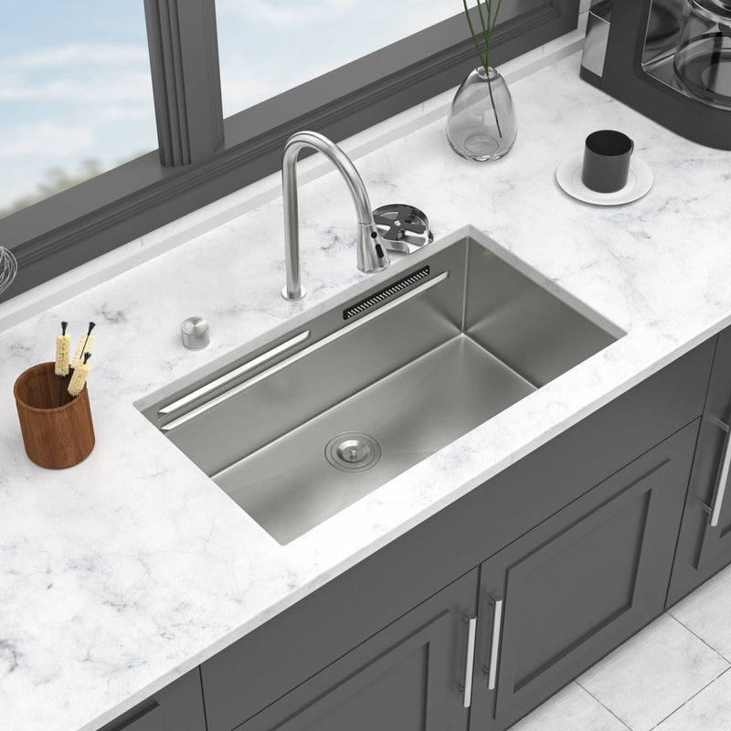 Undermount Stainless Steel Kitchen Sink With Pull Down Faucet & Ledge Workstation by HouseOfZazla