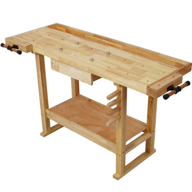 55" Wood Workbench For Garage Workshop And Home - Natural by HouseOfZazla