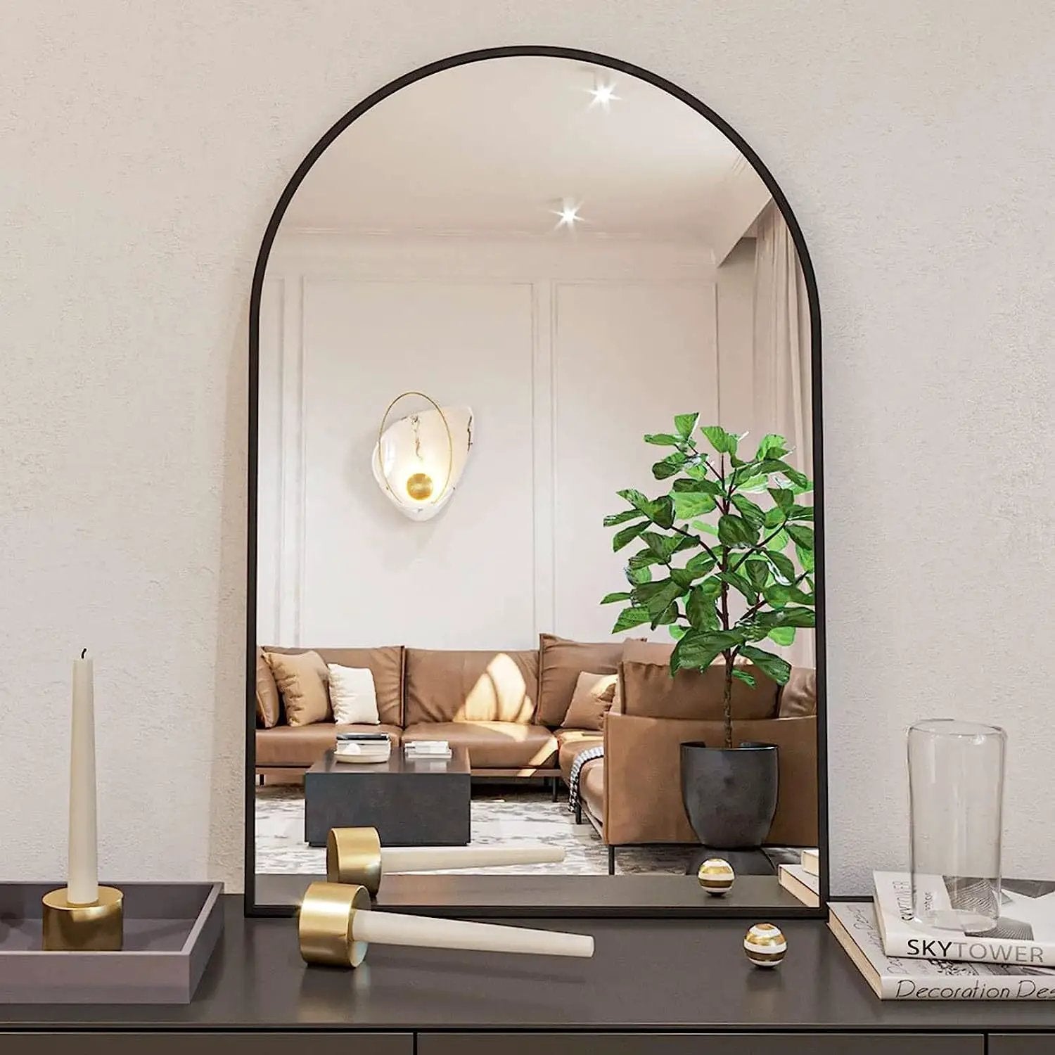 24x36 Inch Black Metal Framed Arched Bathroom Mirror by HouseOfZazla