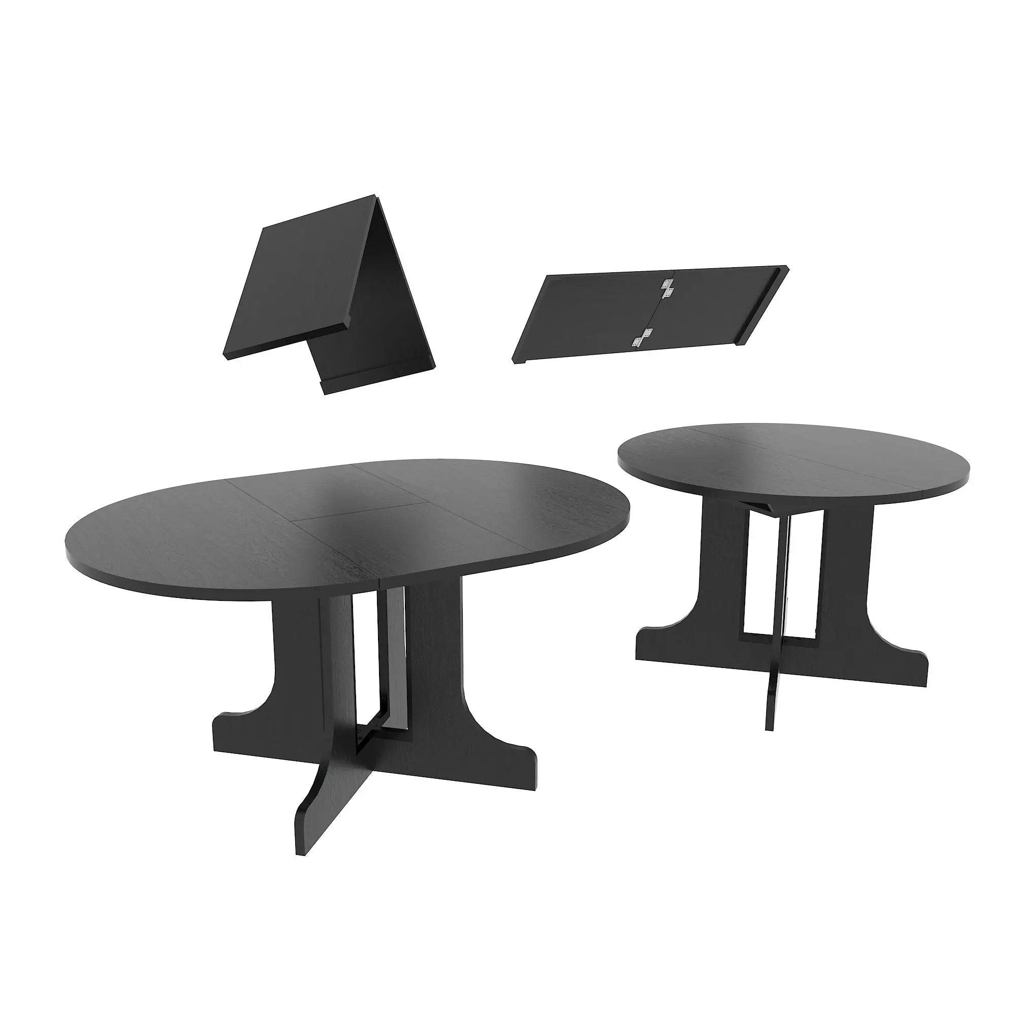 Dining Table For Farmhouse Kitchen Expandable Oval Table Top With Removable Leaf Trestle X Shaped Base - Black by HouseOfZazla