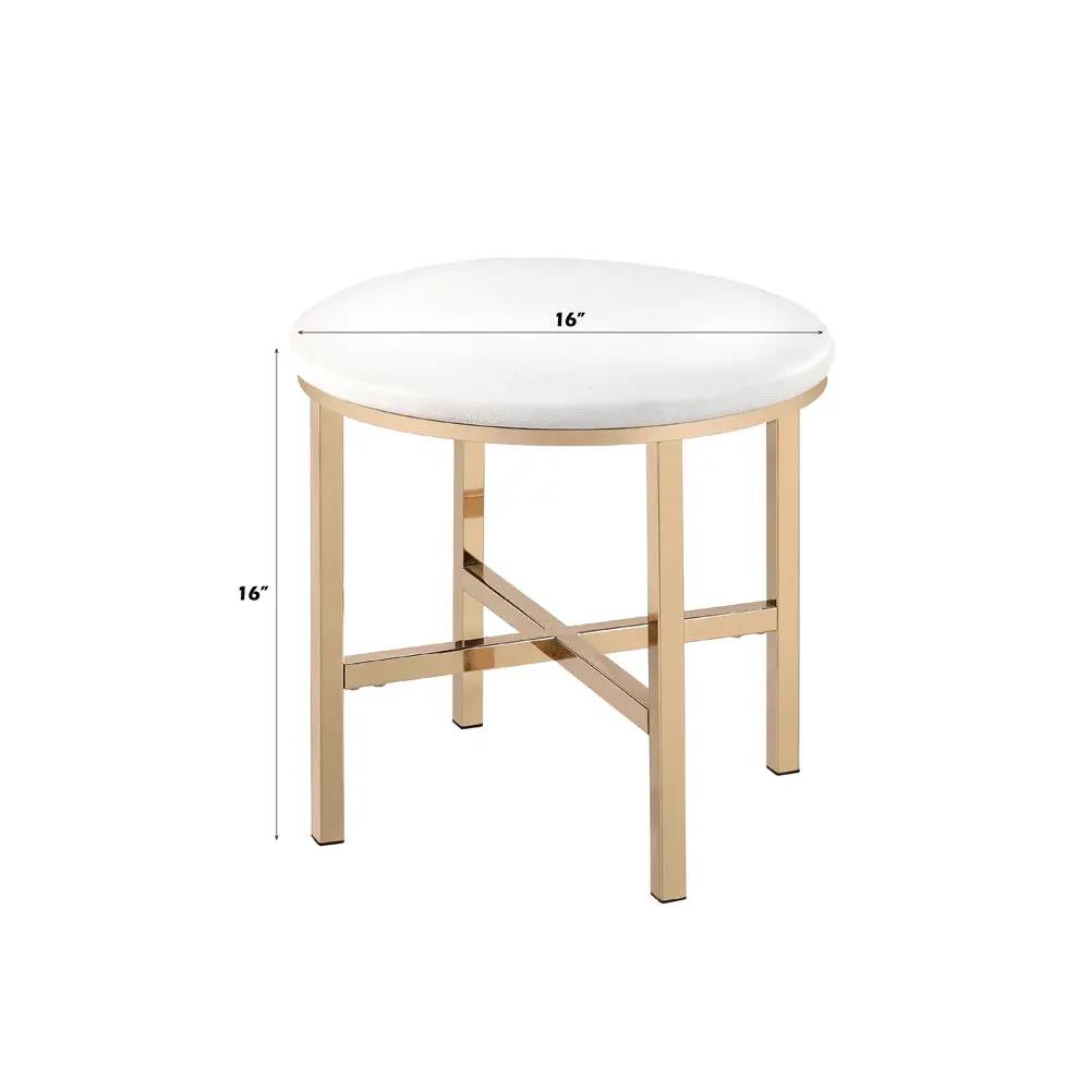 Midriaks - Mirror & Stool - Synthetic Leather , White & Gold by Unique Piece Furniture