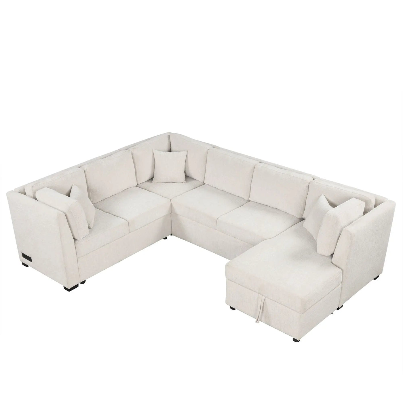 U-Shaped Sectional Sofa Pull Out Sofa Bed With Two USB Ports, Two Power Sockets, Three Back Pillows And A Storage Chaise For Living Room by Unique Piece Furniture