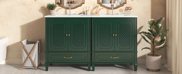 60" Double Sink Bathroom Vanity with Ample Storage - Green, photo 2 of 10