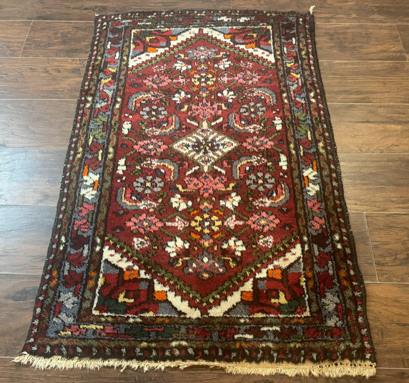 Small Red Persian Tribal Rug 2.6 x 4, Wool Rug, Persian Hamadan Rug by Jewel Rugs