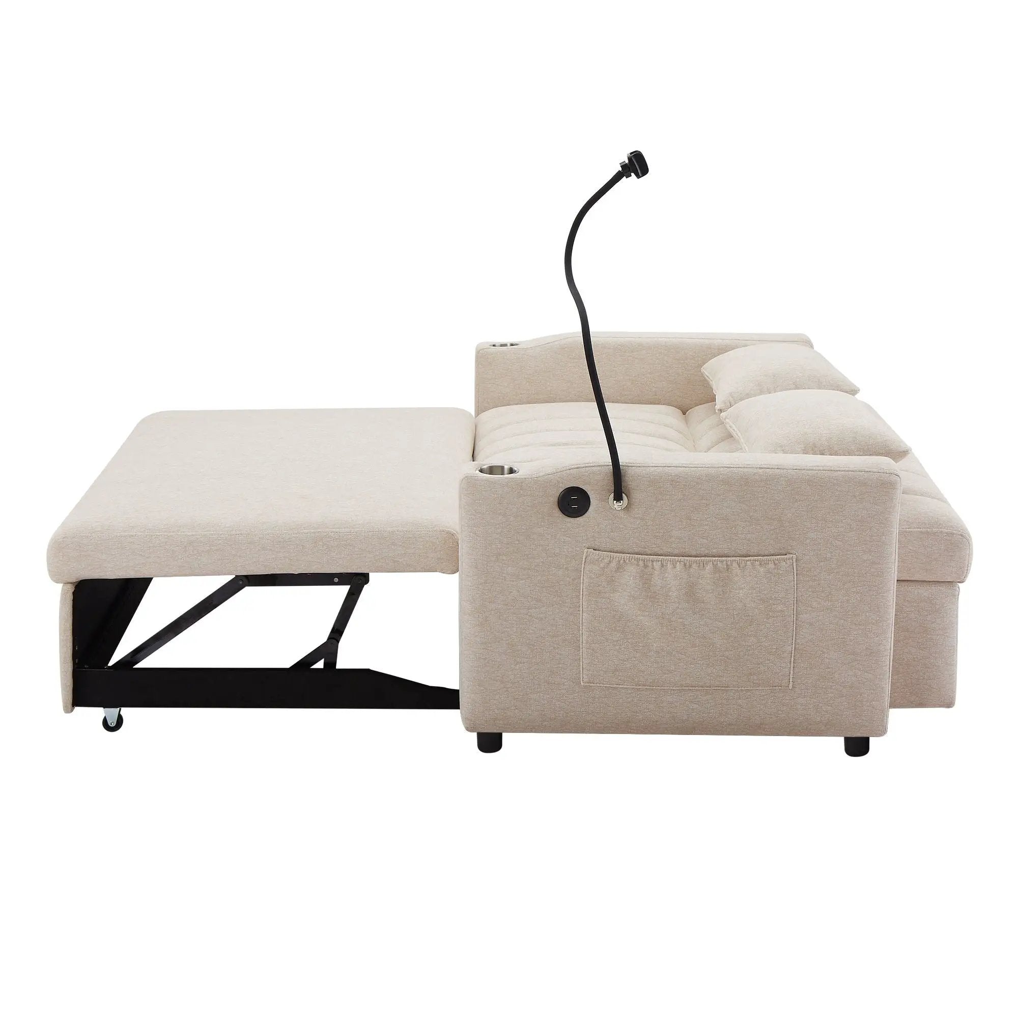 Convertible Sofa Bed Loveseat Sofa With Three USB Ports, Two Side Pockets, Two Cup Holders And 360° swivel Phone Holder For Living Room by HouseOfZazla
