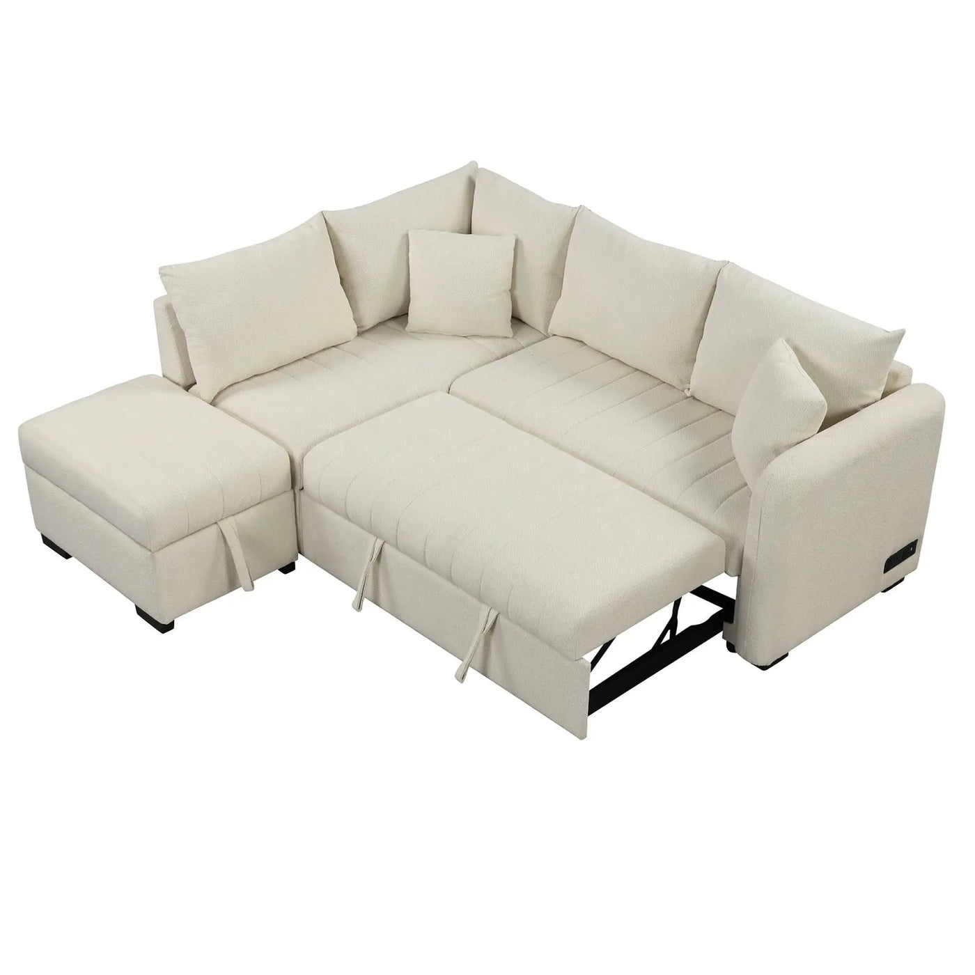 L-Shaped Sectional Pull Out Sofa Bed Sleeper Sofa With Two USB Ports, Two Power Sockets And A Movable Storage Ottoman by HouseOfZazla