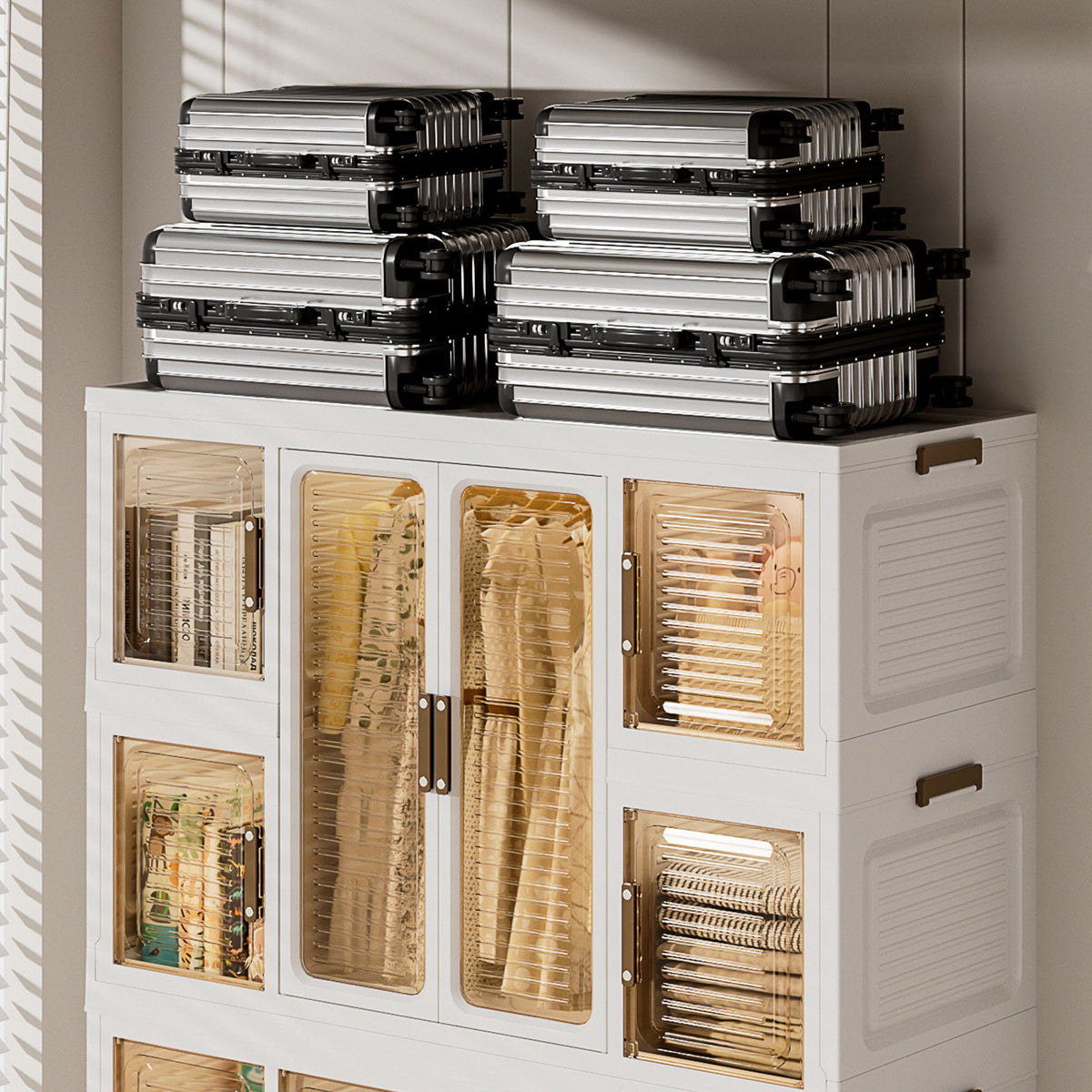 Portable Wardrobe Closet Storage Organizer with Magnetic Doors - White, photo 17 of 19
