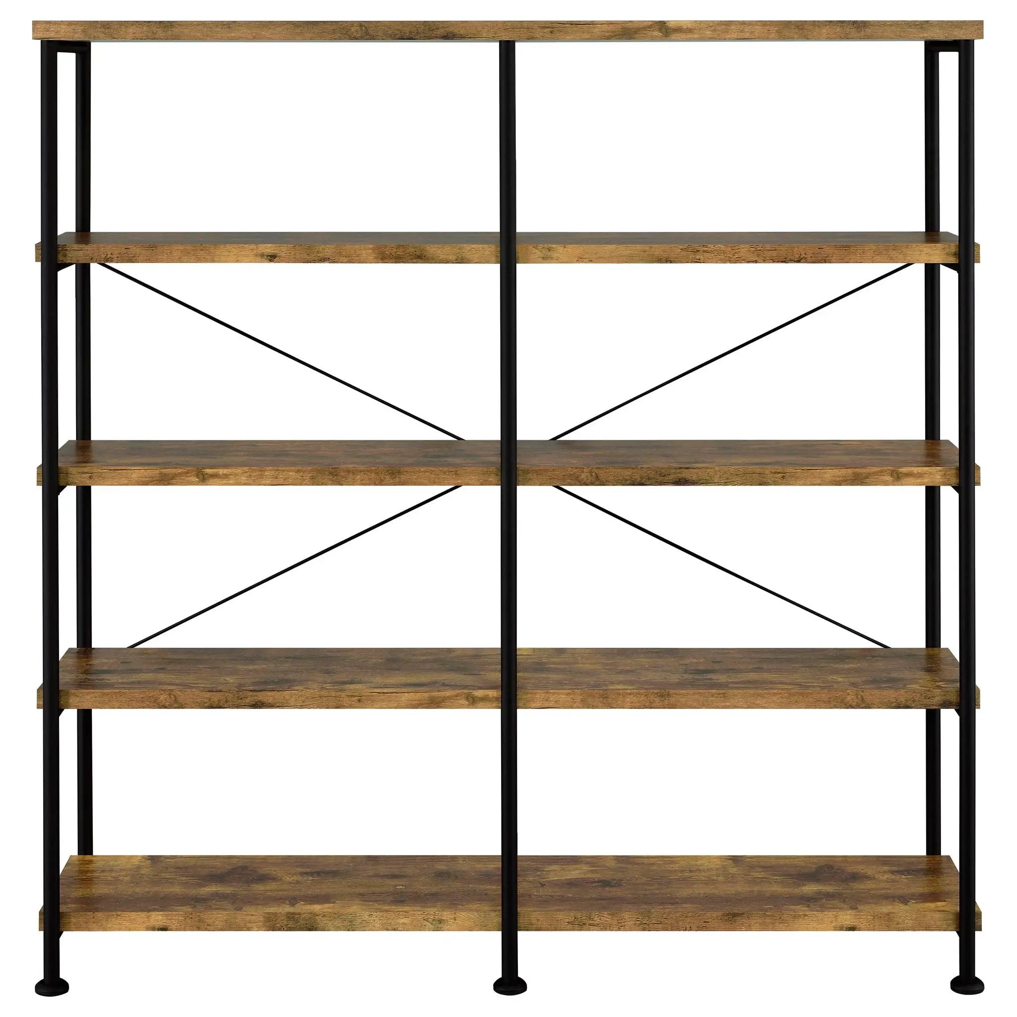 Analiese 63-inch 4-shelf Double Bookshelf Rustic Nutmeg by Unique Piece Furniture